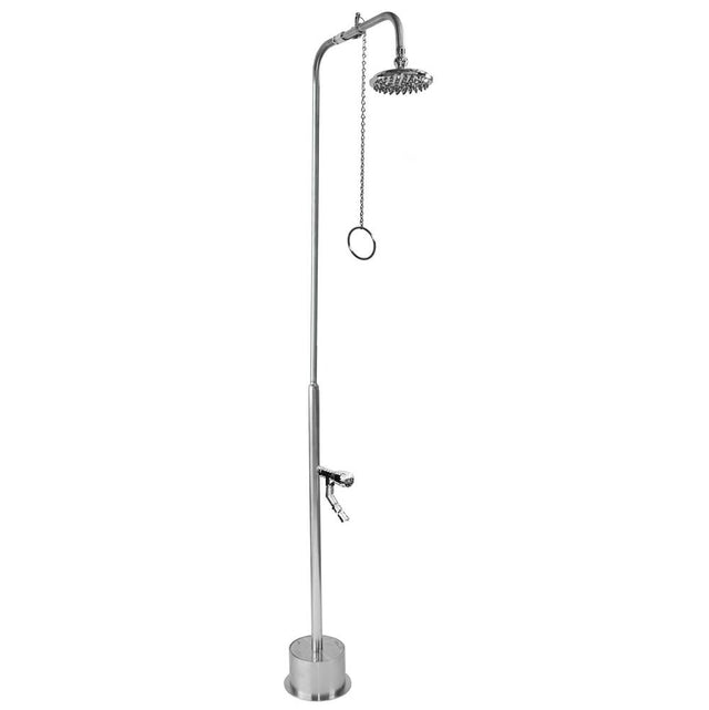 Outdoor Shower - Free Standing Single Supply Shower - Pull Chain Valve, 8'' Shower Head, ADA Metered Foot Shower