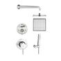 Outdoor Shower - Concealed Shower Set (5pc) - Hot & Cold Valve, Diverter, 8'' Square Shower Head, 13.5'' Arm, Square Hand Spray, Hose & Wall Bracket - Satin