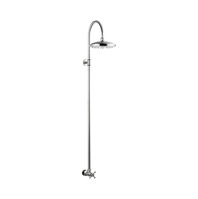 Outdoor Shower - Wall Mount Single Supply Shower - ''Collana'' Cross Handle Valve, 8'' Shower Head - Satin