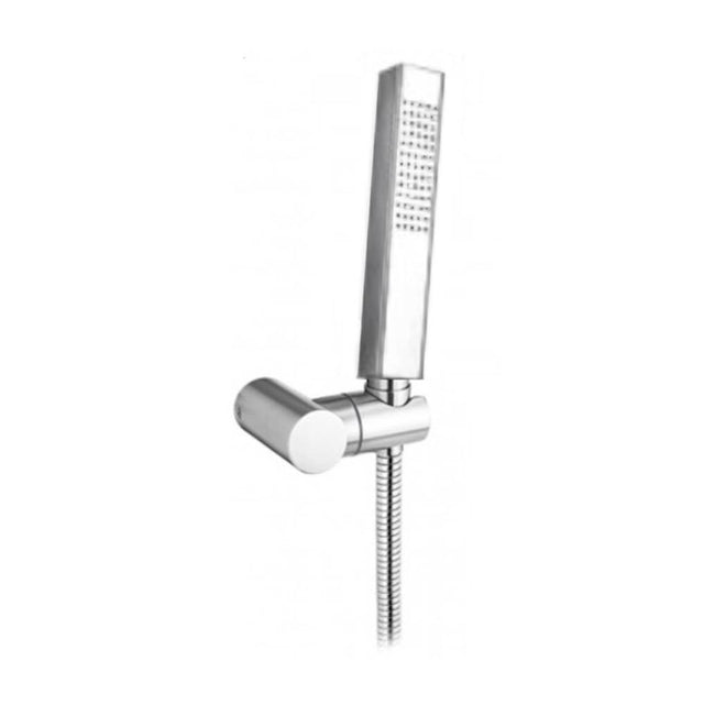 Outdoor Shower - Hand Spray - 7'' Square Spray, Hose, & Wall Bracket - Satin