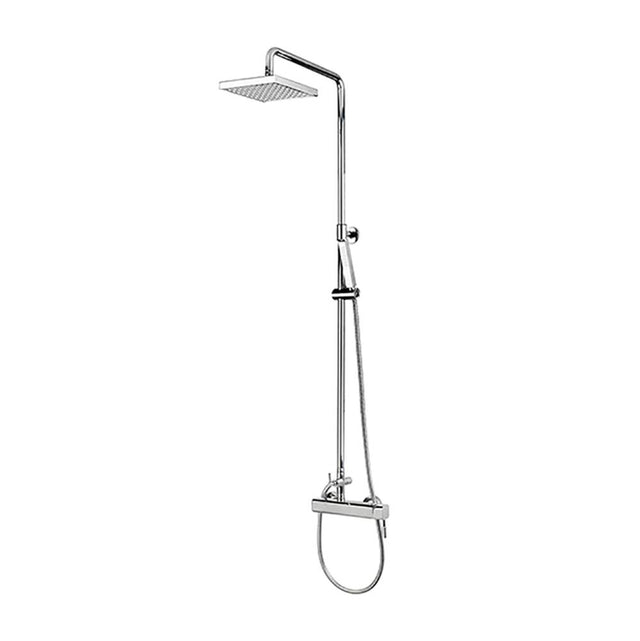 Outdoor Shower - Wall Mount Hot & Cold Shower - ''Harmony'' Lever Handle Valve, 8'' Square Shower Head, Hand Spray & Hose - Satin