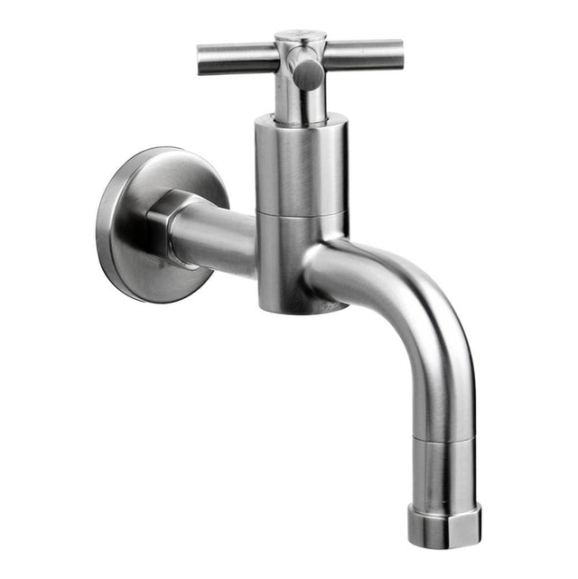 Outdoor Shower - Wall Mount Single Supply Faucet - ''Smooth'' Cross Handle - Satin