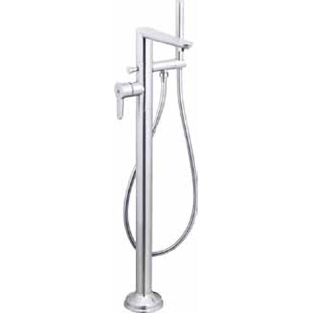 Outdoor Shower - Free Standing Tub Filler - Hot & Cold Lever Handle, Hand Spray & Hose - 316 Stainless Steel - Satin