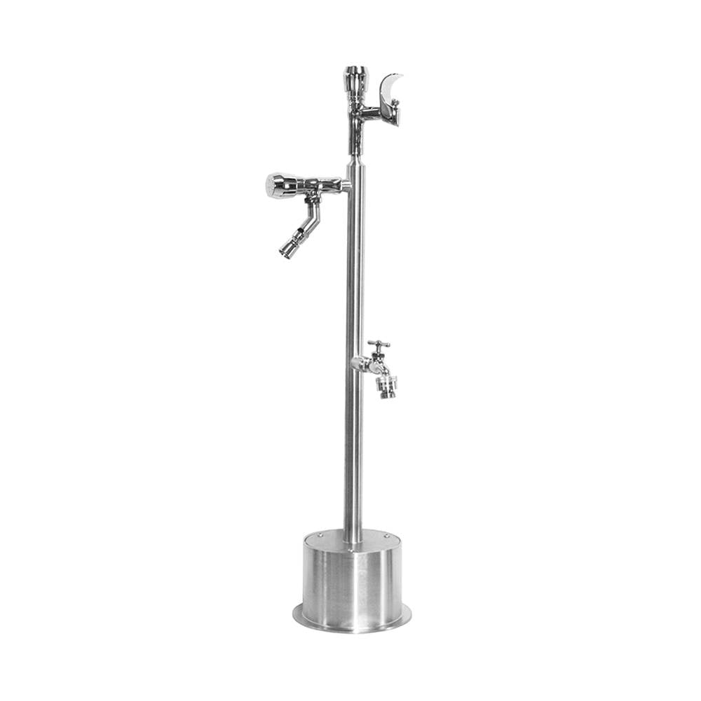 Outdoor Shower - Free Standing Single Supply ADA Metered Drinking Fountain and Foot Shower, Hose Bibb