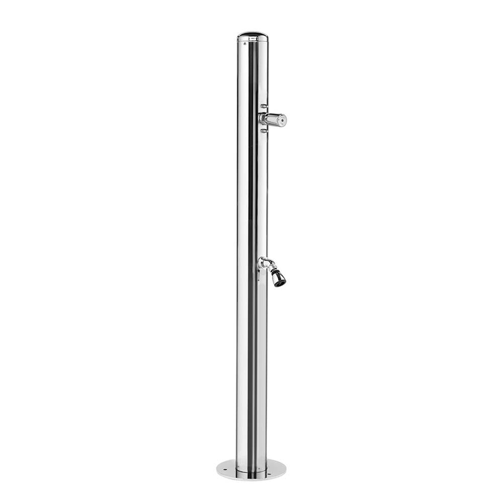 Outdoor Shower - 'Spring'' Free Standing Single Supply Foot Shower - ADA Metered Push Valve - Mirror