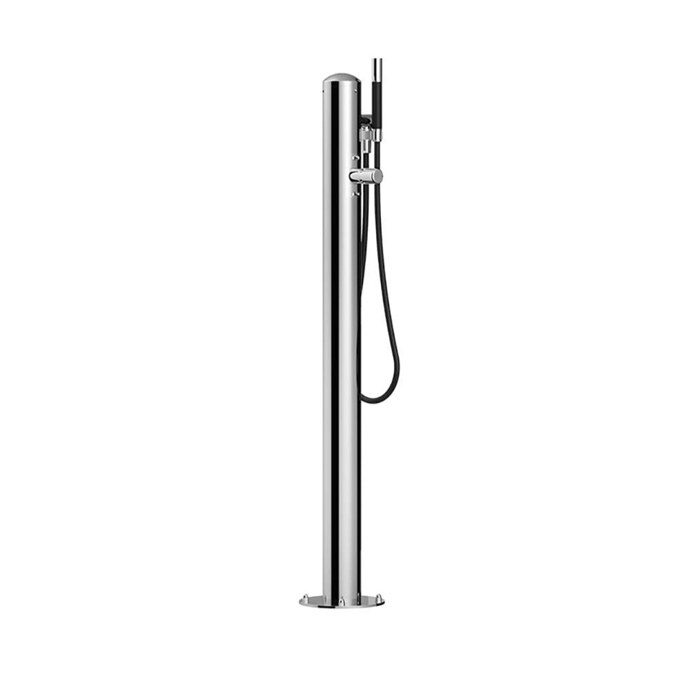 Outdoor Shower - 'Spring'' Free Standing Single Supply Hand Spray - ADA Metered Push Valve - Satin