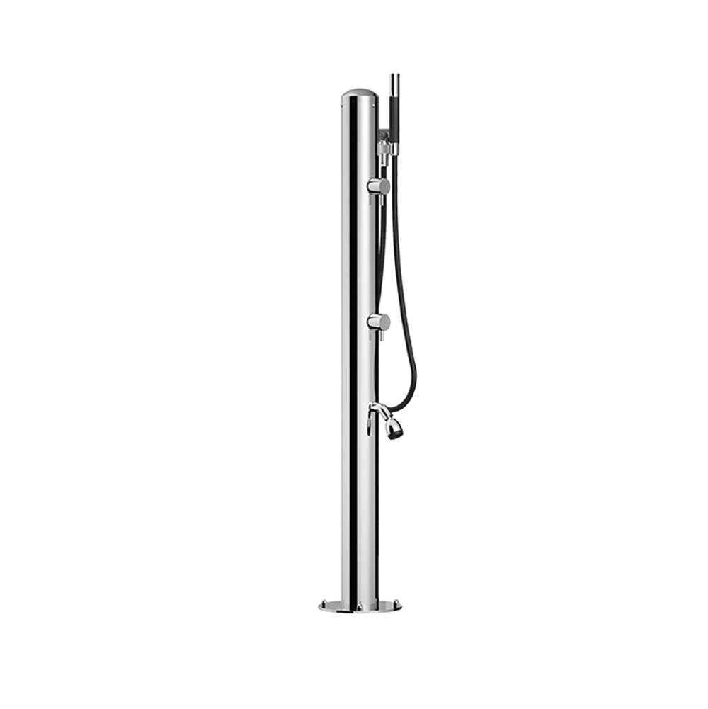 Outdoor Shower - 'Spring'' Free Standing Single Supply Foot Shower - Hand Spray - Satin