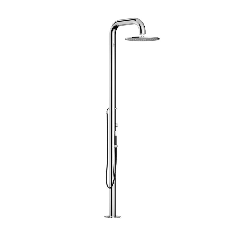 Outdoor Shower - 'Boss Wide'' Free Standing Single Supply Shower Unit - Hand Spray - 16'' Shower Head - Satin