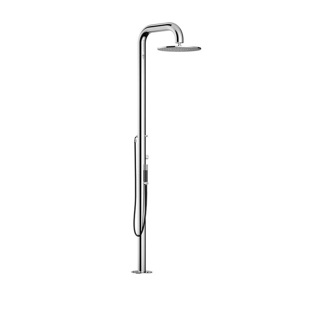 Outdoor Shower - 'Boss Wide'' Free Standing Single Supply Shower Unit - Hand Spray - 16'' Shower Head - Satin