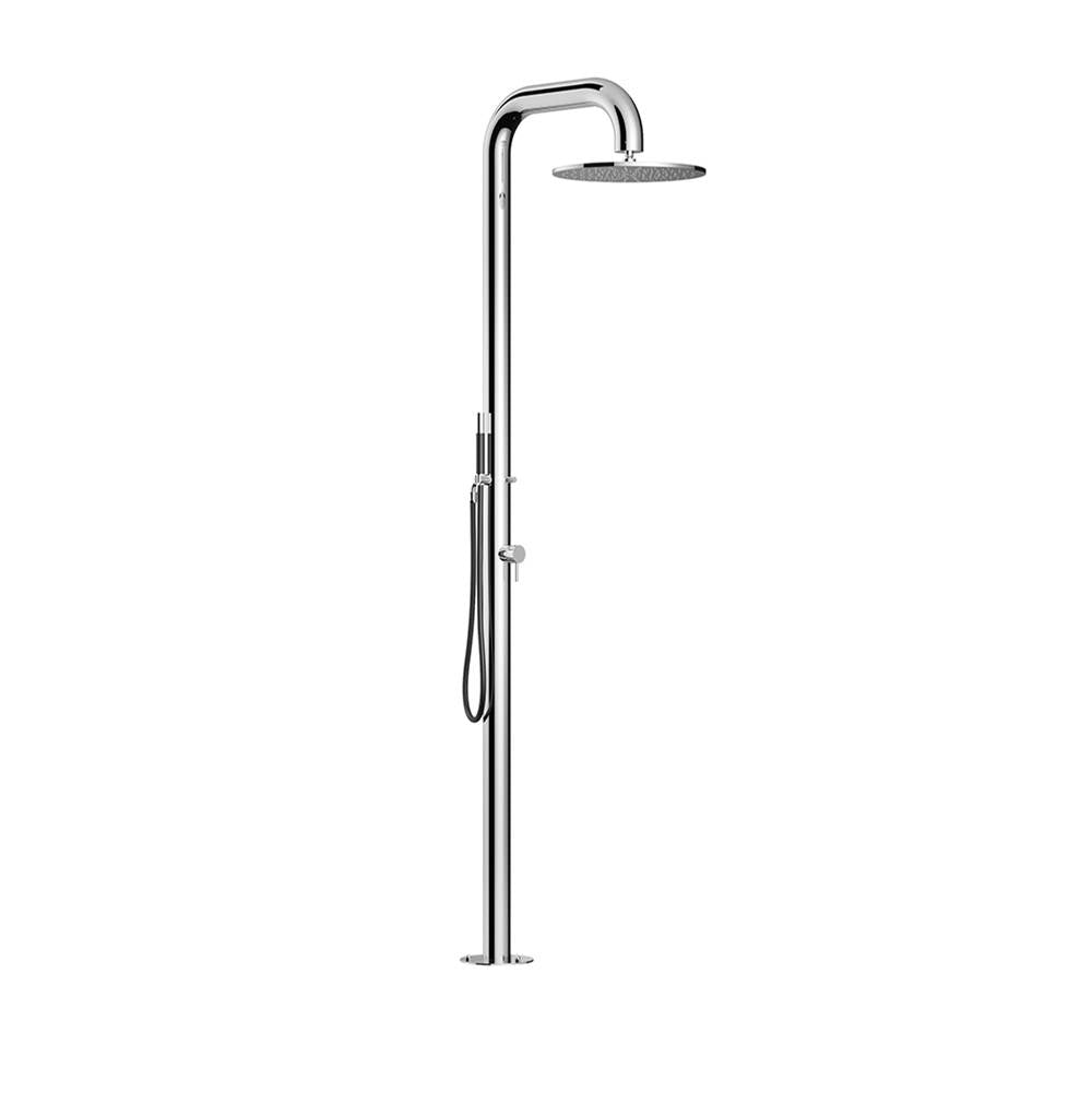 Outdoor Shower - 'Boss Wide'' Free Standing Hot & Cold Shower Unit - Hand Spray - 16'' Shower Head - Satin