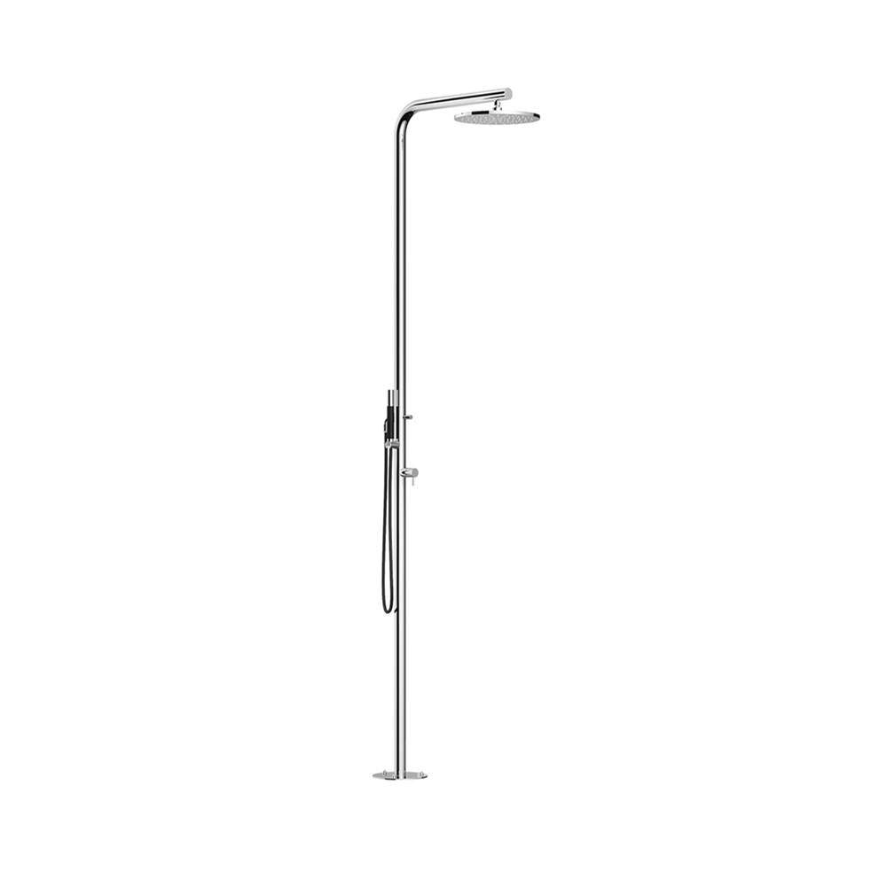 Outdoor Shower - 'Classy'' Free Standing Single Supply Shower Unit -  Hand Spray - 12'' Shower Head - Mirror