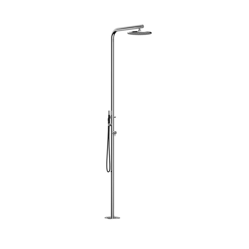 Outdoor Shower - 'Classy'' Free Standing Hot & Cold Shower Unit -  Hand Spray - 12'' Shower Head - Satin