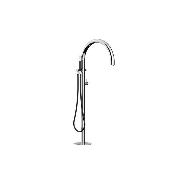 Outdoor Shower - 'Origo'' Free Standing Hot & Cold Tub Filler - Hand Spray - Satin