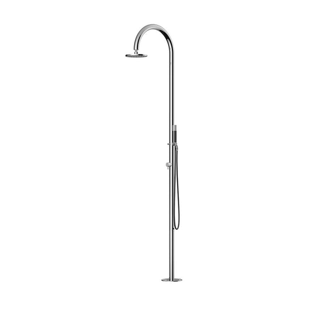 Outdoor Shower - 'Origo'' Free Standing Single Supply Shower Unit -  Hand Spray - 8'' Shower Head - Satin