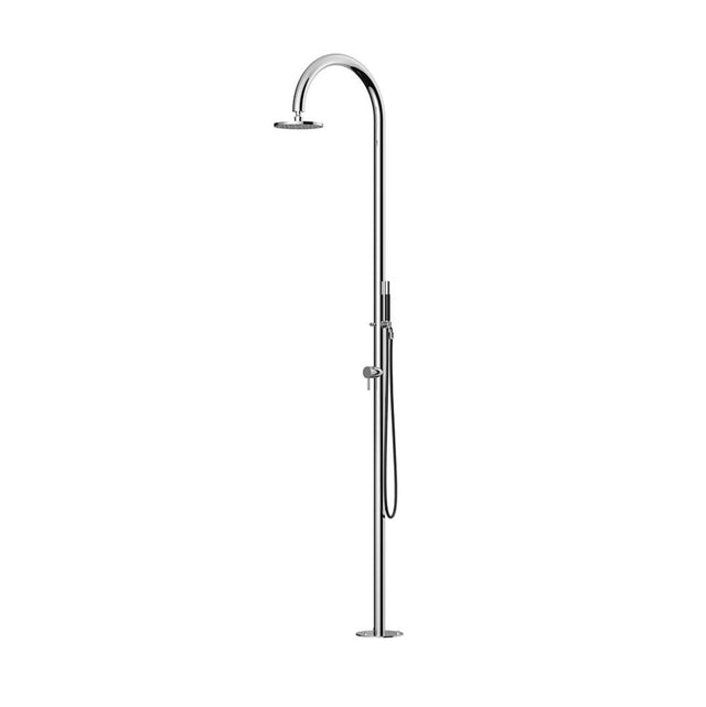 Outdoor Shower - 'Origo'' Free Standing Hot & Cold Shower Unit - Hand Spray - 8'' Shower Head - Satin
