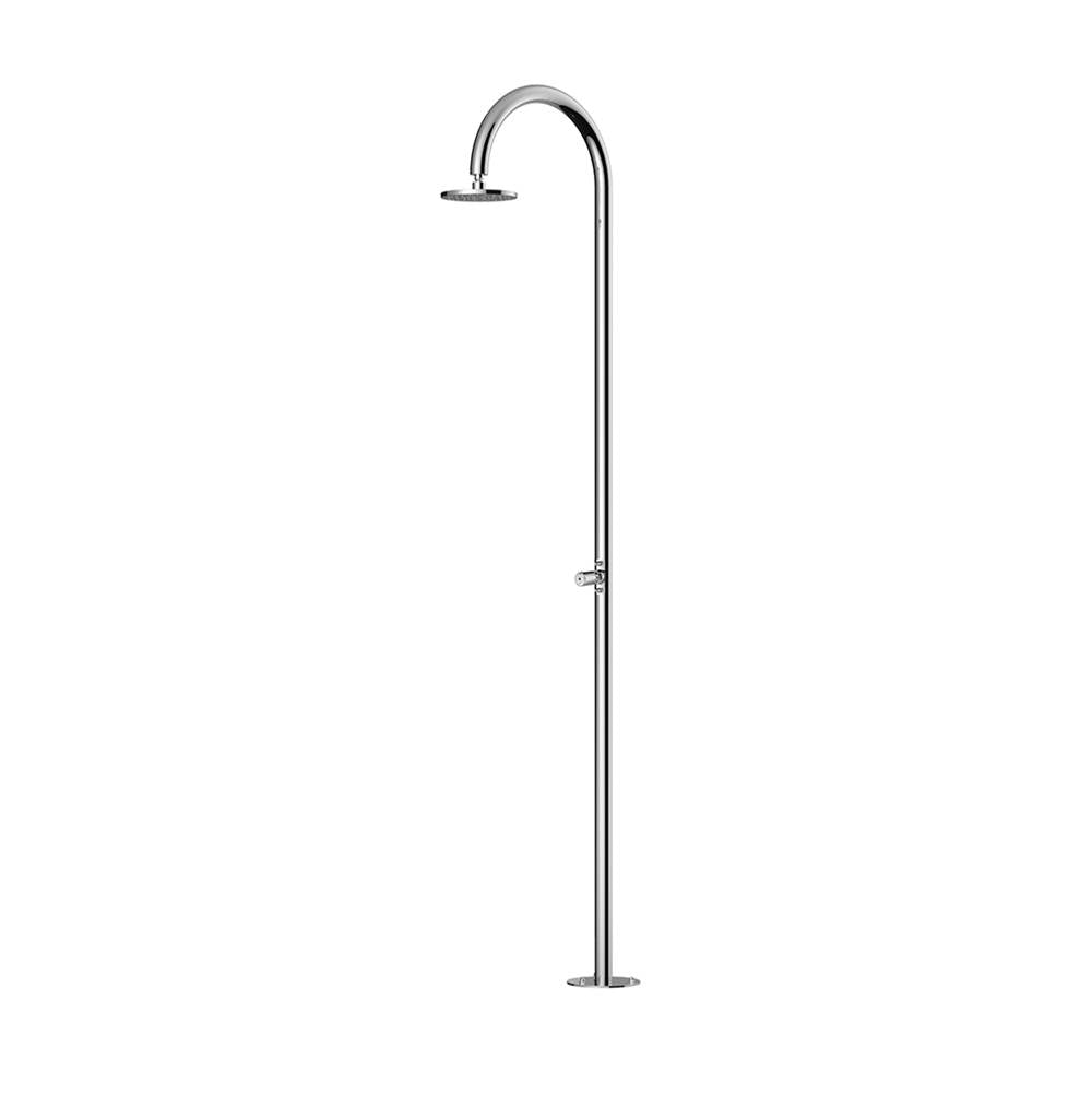 Outdoor Shower - 'Origo'' Free Standing Single Supply Shower Unit - ADA Metered Push Valve - 8'' Shower Head - Satin(replaces FTA-C50T-C-ADA-S)