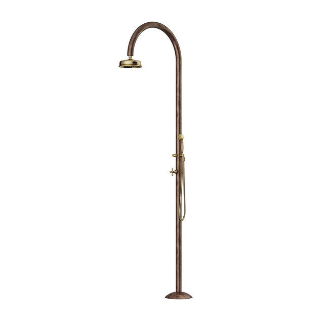 Outdoor Shower - 'Origo'' Free Standing Single Supply Copper Shower Unit - Hand Spray - 8'' Brass Shower Head
