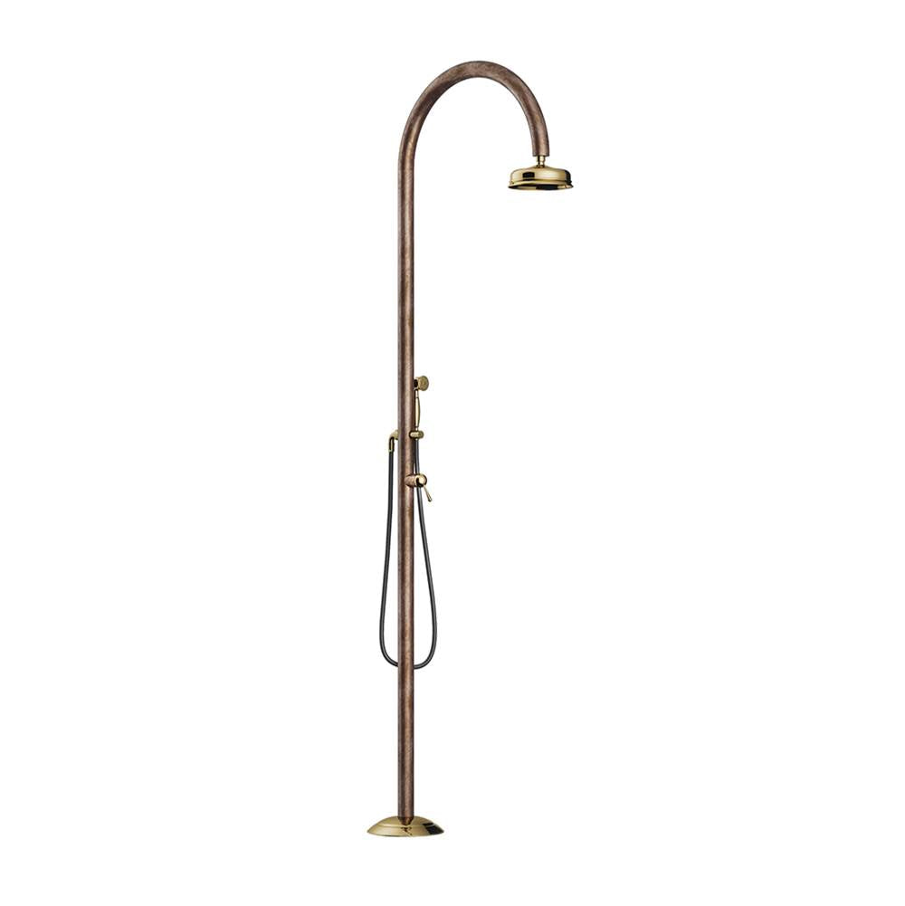 Outdoor Shower - 'Origo'' Free Standing Hot & Cold Copper Shower Unit - Hand Spray -  8'' Brass Shower Head