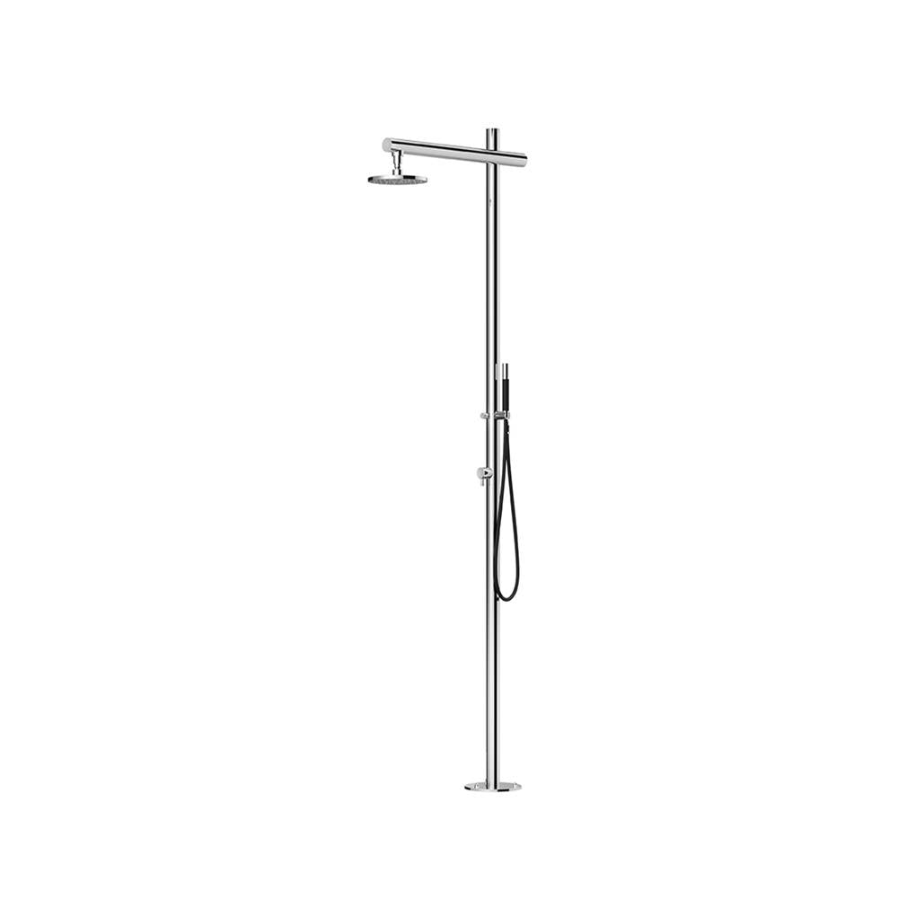 Outdoor Shower - 'Onda'' Free Standing Single Supply Shower Unit - Hand Spray - 8'' Shower Head - Mirror
