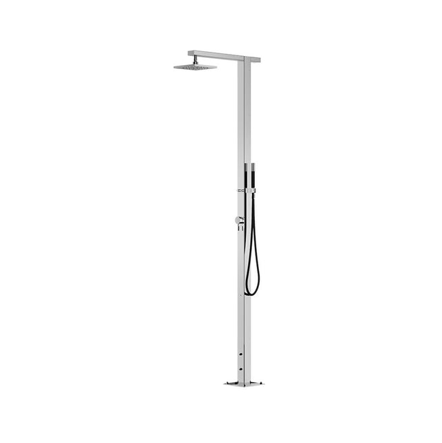 Outdoor Shower - 'Square'' Free Standing Hot & Cold Shower Unit -  Hand Spray - 8'' Square Shower Head - Satin