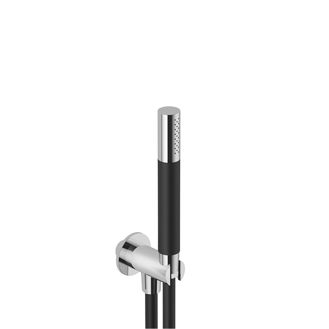 Outdoor Shower - 'Waterline'' Stainless Steel/Black Resin Tubular Hand Spray, Black PVC Hose & Wall Coupling with Bracket (FTA-PS05-S) - Satin