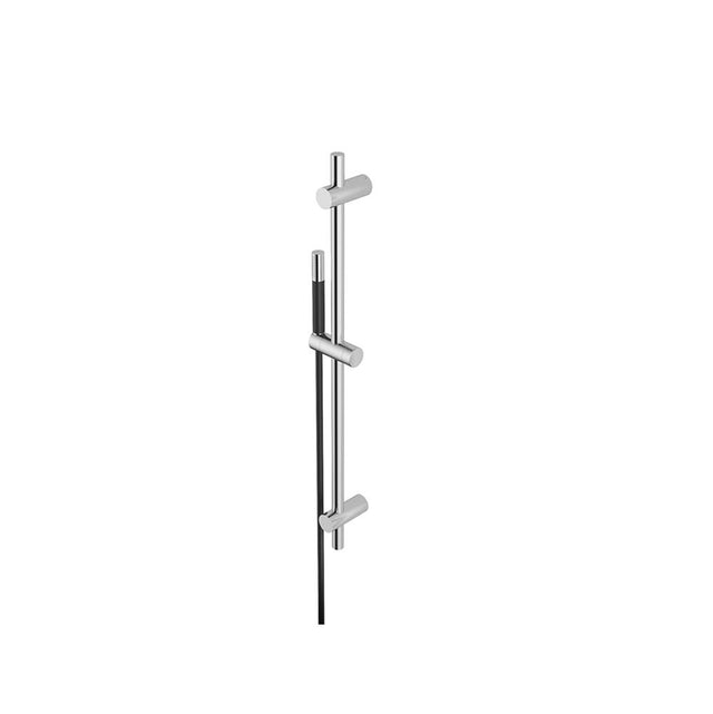 Outdoor Shower - 'Waterline'' Sliding Rail, Stainless Steel/Black Resin Tubular Hand Spray & Black PVC Hose - Satin