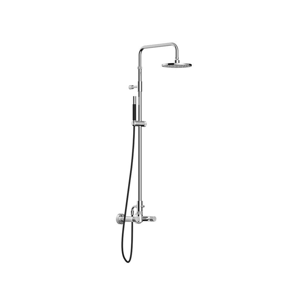 Outdoor Shower - 'Waterline'' Wall Mount Hot & Cold Shower Unit - Hand Spray - 8'' Shower Head - Mirror