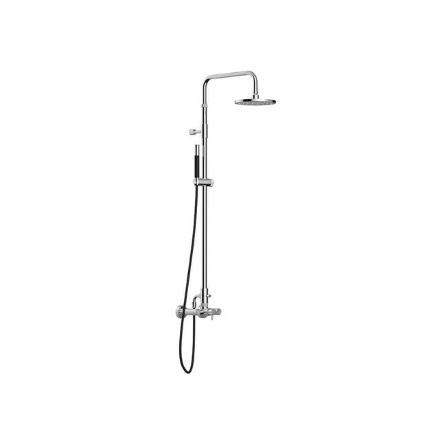 Outdoor Shower - 'Waterline'' Wall Mount Hot & Cold Shower Unit - Single Handle Valve - Hand Spray - 8'' Shower Head - Mirror