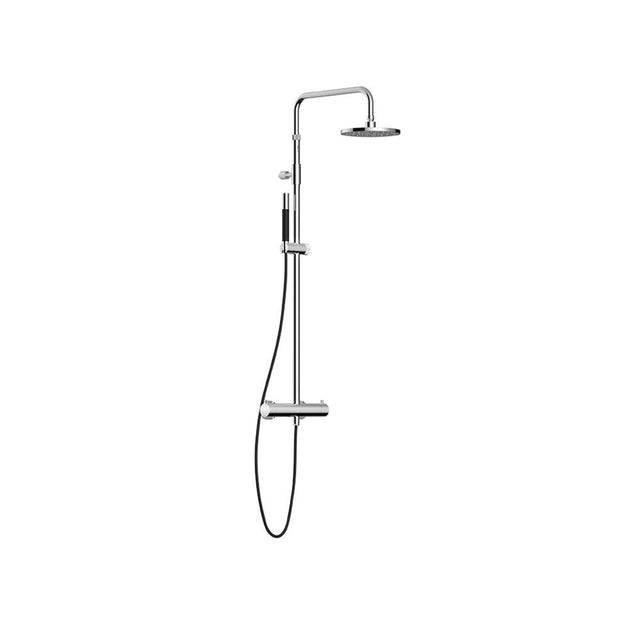 Outdoor Shower - 'Waterline'' Wall Mount Hot & Cold Shower Unit - Thermostatic Valve - Hand Spray - 8'' Shower Head - Satin