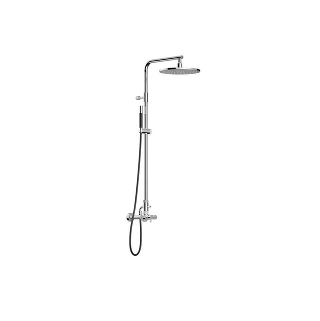 Outdoor Shower - 'Waterline'' Wall Mount Hot & Cold Shower Unit - Single Handle Valve - Hand Spray - 12'' Shower Head - Mirror
