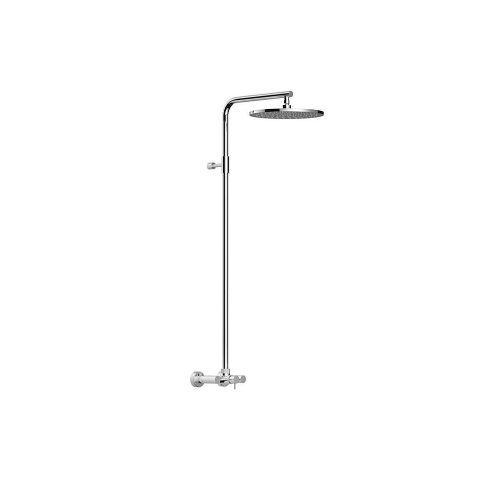 Outdoor Shower - 'Waterline'' Wall Mount Hot & Cold Shower Unit - Single Handle Valve - 12'' Shower Head - Satin