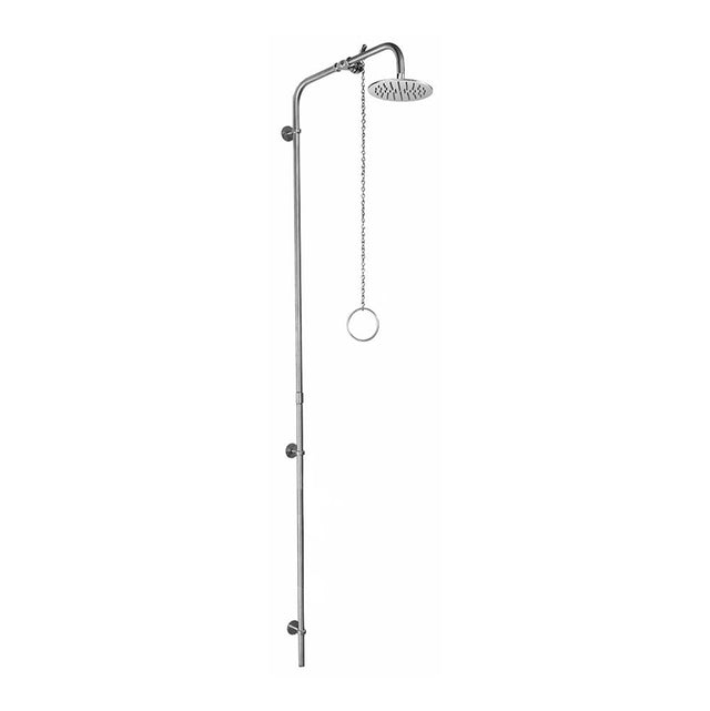 Outdoor Shower - Wall Mount Single Supply Shower - Pull Chain Valve, 8'' Shower Head