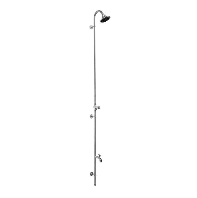 Outdoor Shower - Wall Mount Single Supply Shower - ADA Metered Valve, 4'' Shower Head, Hose Bibb