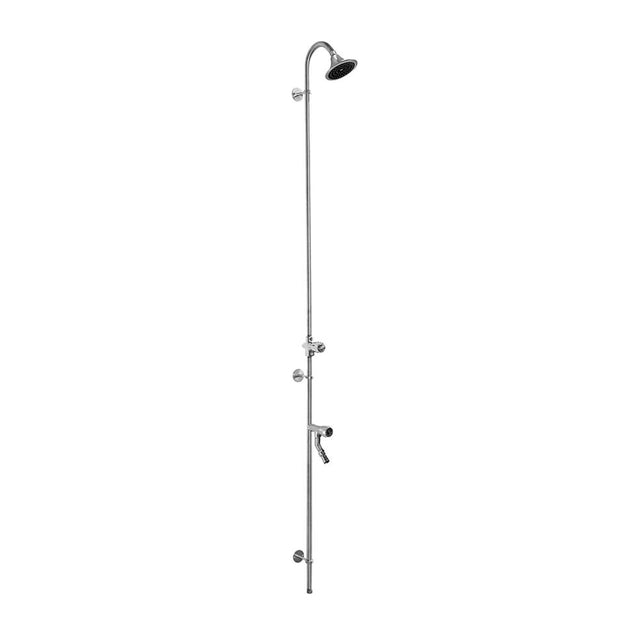 Outdoor Shower - Wall Mount Single Supply Shower - ADA Metered Valve, 4'' Shower Head, Foot Shower
