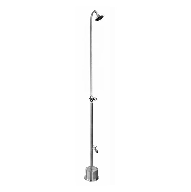 Outdoor Shower - Free Standing Single Supply Shower - ADA Metered Valve, 4'' Shower Head, Hose Bibb