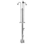 Outdoor Shower - Free Standing Single Supply Shower - ADA Metered Valve, Three 4'' Shower Heads, Foot Shower, Hose Bibb