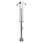 Outdoor Shower - Free Standing Single Supply Shower - Cross Handle Valves, Three 4'' Shower Heads, Foot Shower, Hose Bibb