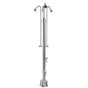 Outdoor Shower - Free Standing Single Supply Shower - Cross Handle Valves, Four 4'' Shower Heads, Foot Shower, Hose Bibb