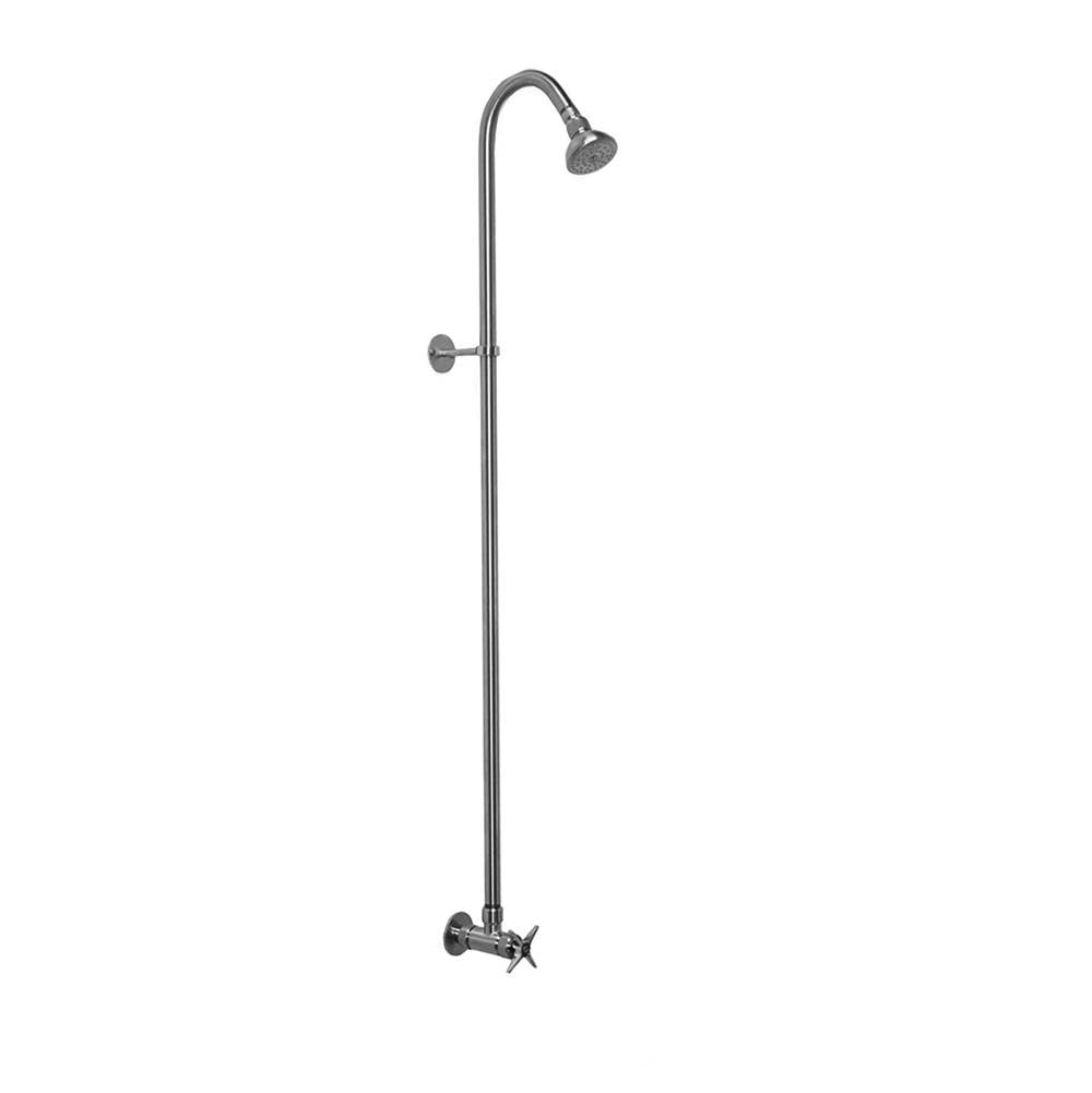 Outdoor Shower - Wall Mount Single Supply Shower - Cross Handle Valve, 3'' Shower Head - Stainless Steel - Stainless Steel