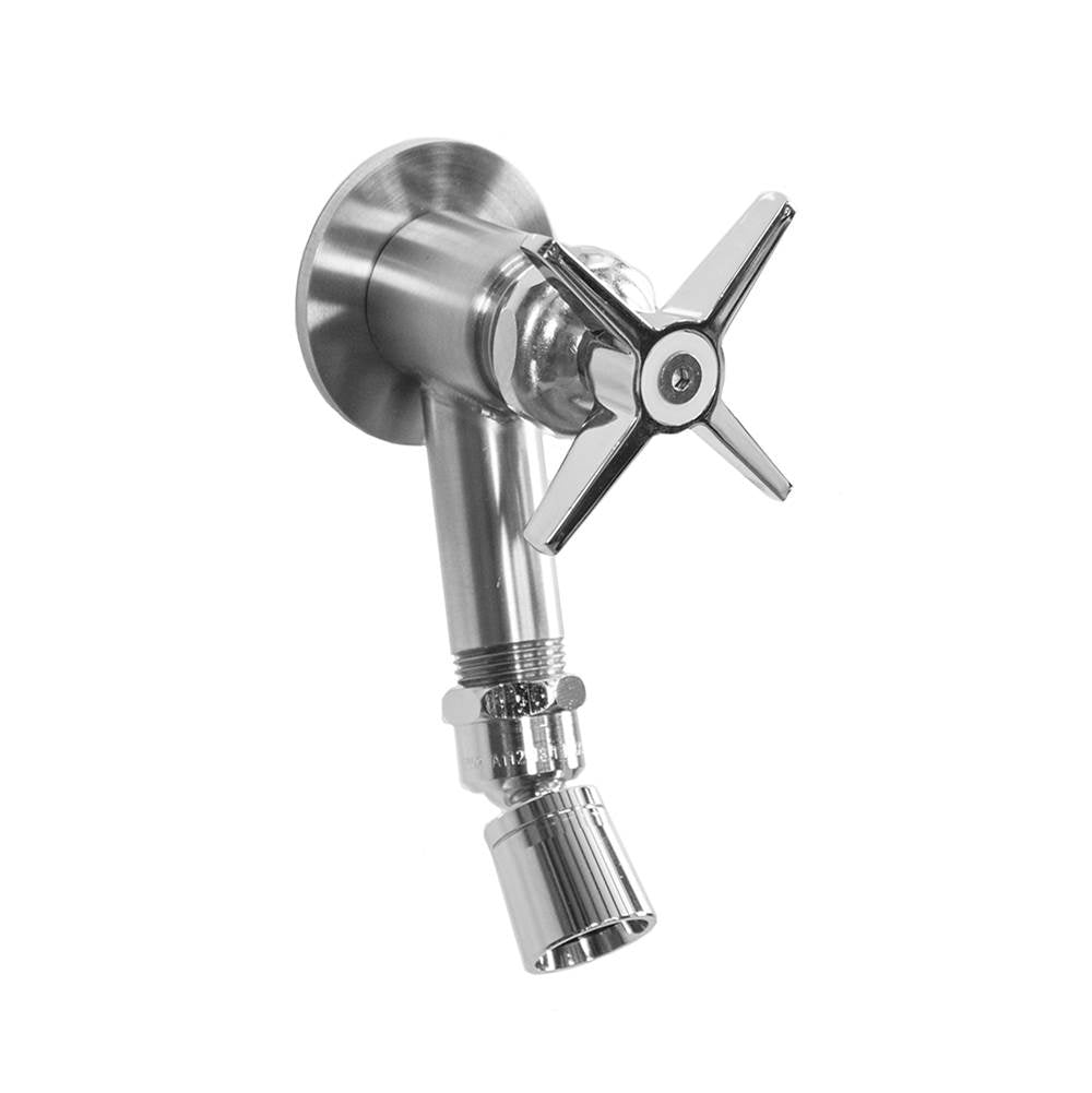 Outdoor Shower - Wall Mount Foot Shower - Cross Handle Valve, 1'' Shower Head - Chrome Plated Brass