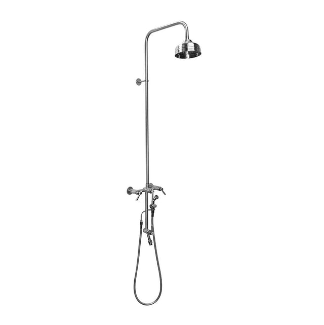 Outdoor Shower - Wall Mount Hot & Cold Shower - ADA Lever Handle Valve, 6'' Shower Head, Hand Spray & Hose, Hose Bibb - Stainless Steel