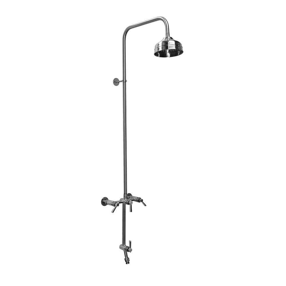 Outdoor Shower - Wall Mount Hot & Cold Shower - ADA Lever Handle Valve, 6'' Shower Head, Hose Bibb - Stainless Steel