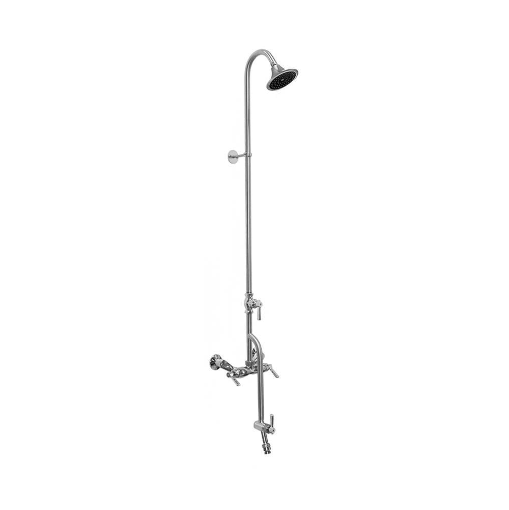 Outdoor Shower - Wall Mount Hot & Cold Shower - ADA Lever Handle Valve, 4'' Shower Head, Hose Bibb