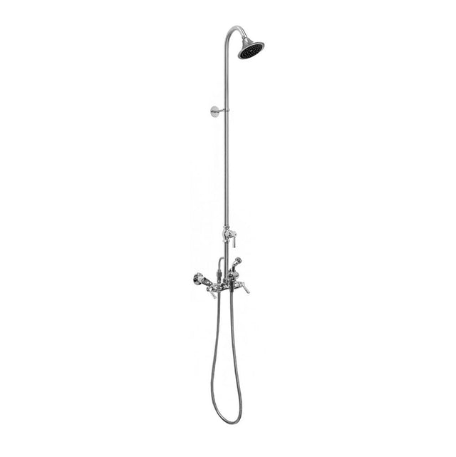 Outdoor Shower - Wall Mount Hot & Cold Shower - ADA Lever Handle Valve, 4'' Shower Head, Hand Spray & Hose
