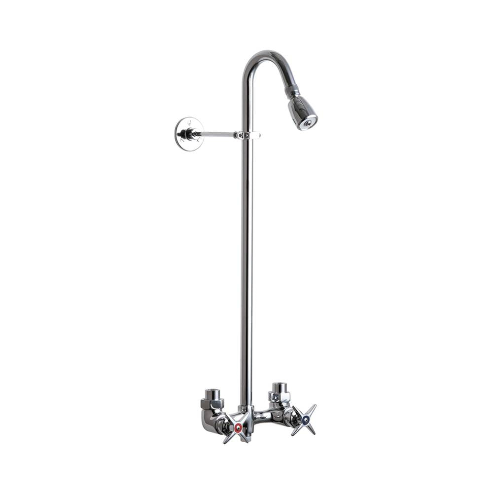 Outdoor Shower - Wall Mount Hot & Cold Shower - Cross Handle Valve, 1-5/8'' Shower Head, Chrome Plated Brass