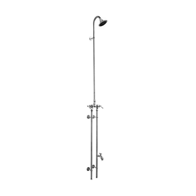 Outdoor Shower - Wall Mount Hot & Cold Shower - ADA Lever Handle Valve, 4'' Shower Head, Hose Bibb