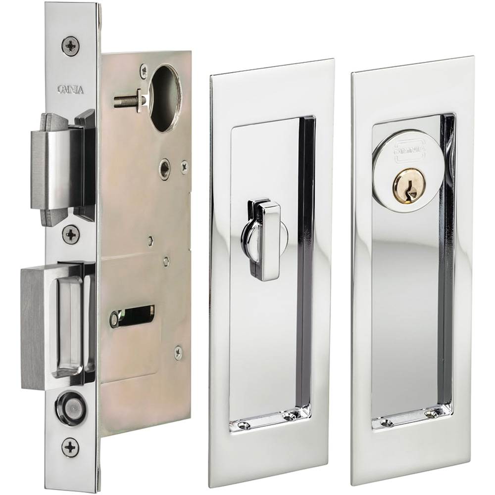 OMNIA - Pocket Door Lockset ''A'' US26 - Polished Chrome Plated