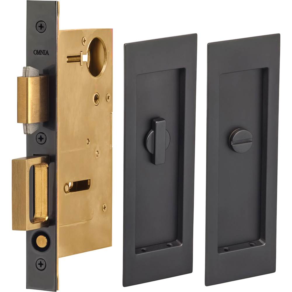 OMNIA - Pocket Door Lockset ''L'' US10B - Lacquered Oil Rubbed Black