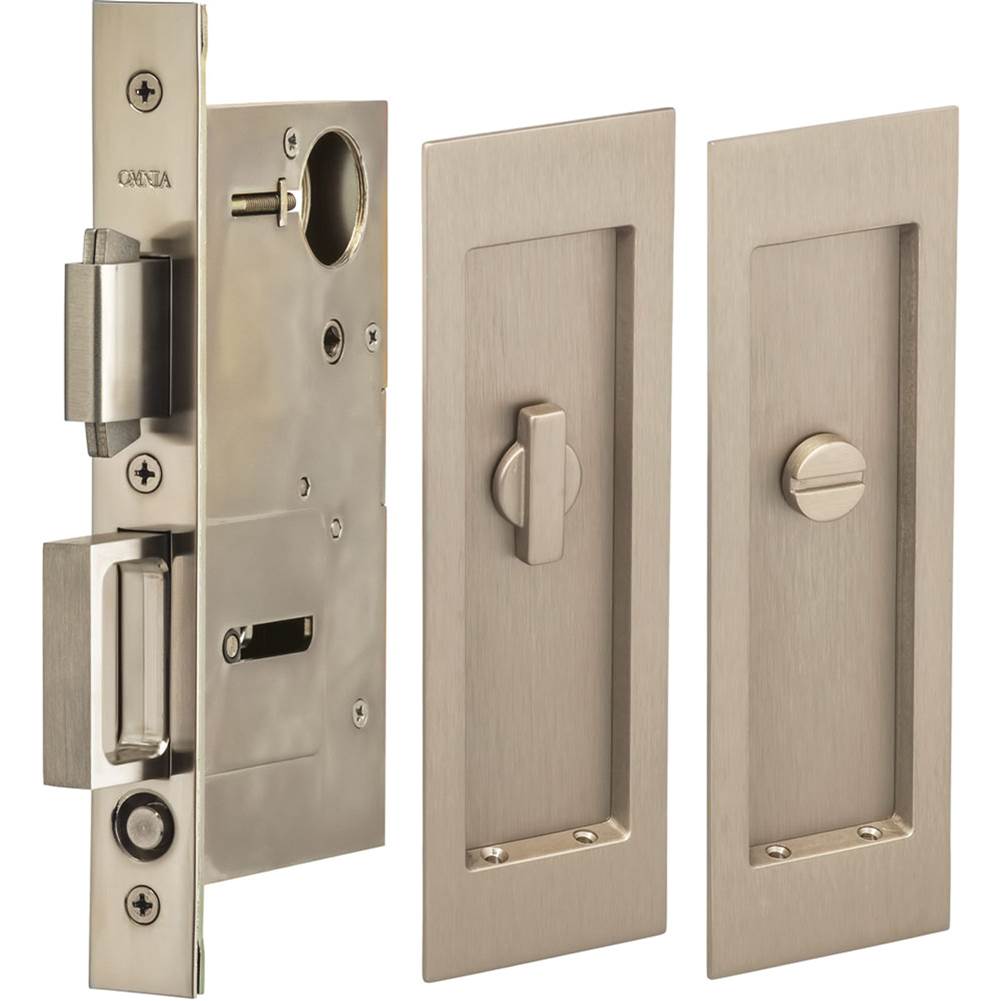 OMNIA - Pocket Door Lockset ''L'' US15 - Lacquered Satin Nickel Plated
