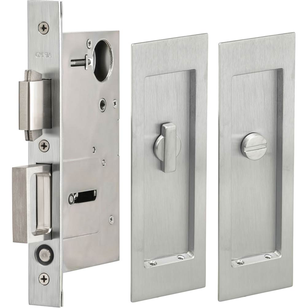 OMNIA - Pocket Door Lockset ''L'' US26D - Satin Chrome Plated